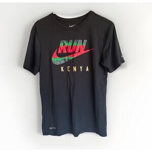 Nike RUN Kenya Running Black T-Shirt Athletic Cut Dri-Fit Tee Mens S